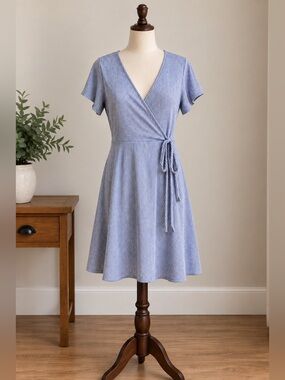 Preppy Blue White Striped Wrap Dress Small Coastal Summer Caution To The Wind